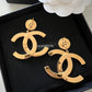 CHANEL 20A CC Paris Button Large Drop Earrings Gold Hardware