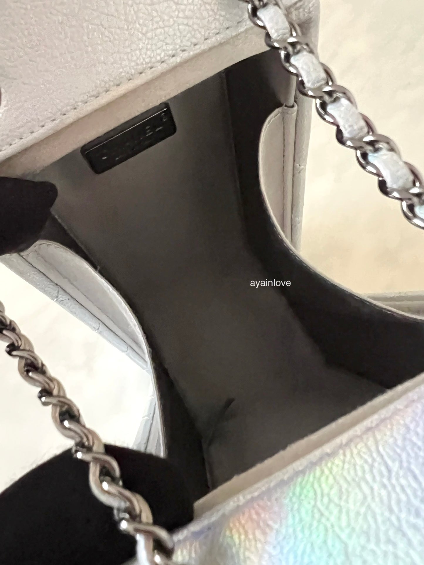 CHANEL 14K Limited Edition Runway Iridescent Silver Goatskin Lait de Coco Milk Carton Bag Shiny Ruthenium Hardware