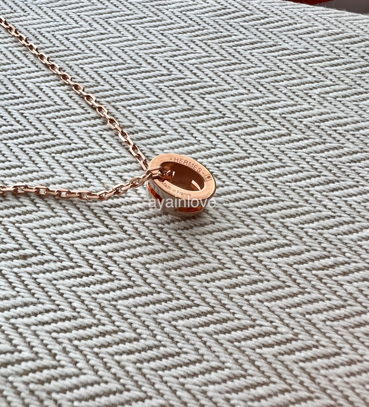 HERMES Mini H Pop Marron Glace Necklace Rose Gold Hardware