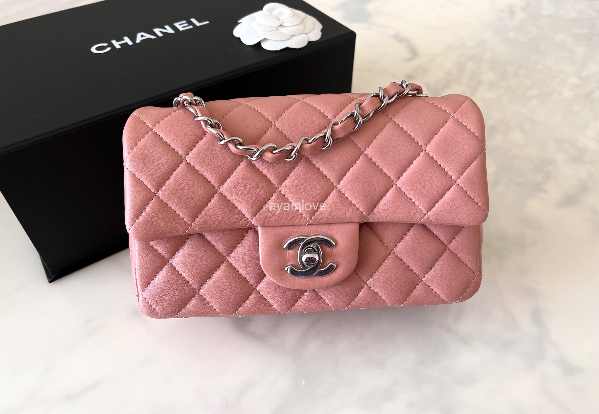 CHANEL 21B Dark Pink Calf Skin Coco Lady Small Top Handle Flap Bag