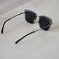 CHANEL Pearl Metal Silvertone Dark Grey Square Sunglasses 4235-H