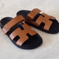 HERMES Tan Chypre Calfskin Sandals Size 36.5 EU