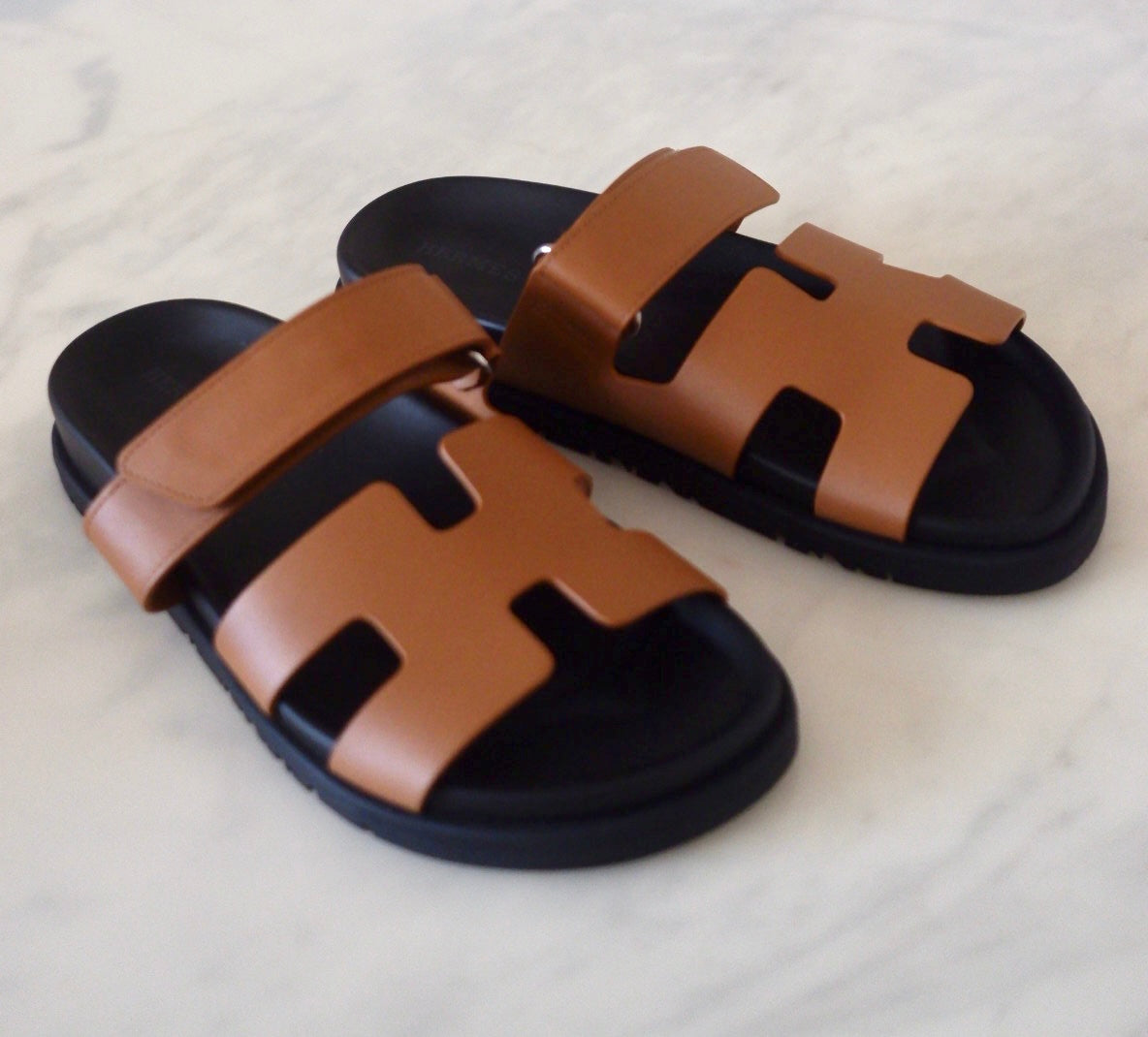 HERMES Tan Chypre Calfskin Sandals Size 36.5 EU