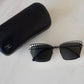 CHANEL Pearl Metal Silvertone Dark Grey Square Sunglasses 4235-H