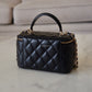 CHANEL Black Lamb Skin Top Handle Vanity Light Gold Hardware