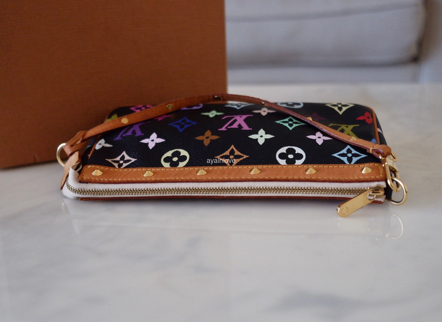 LOUIS VUITTON Pochette Accessories Black Multicolour Murakami Bag Gold Hardware