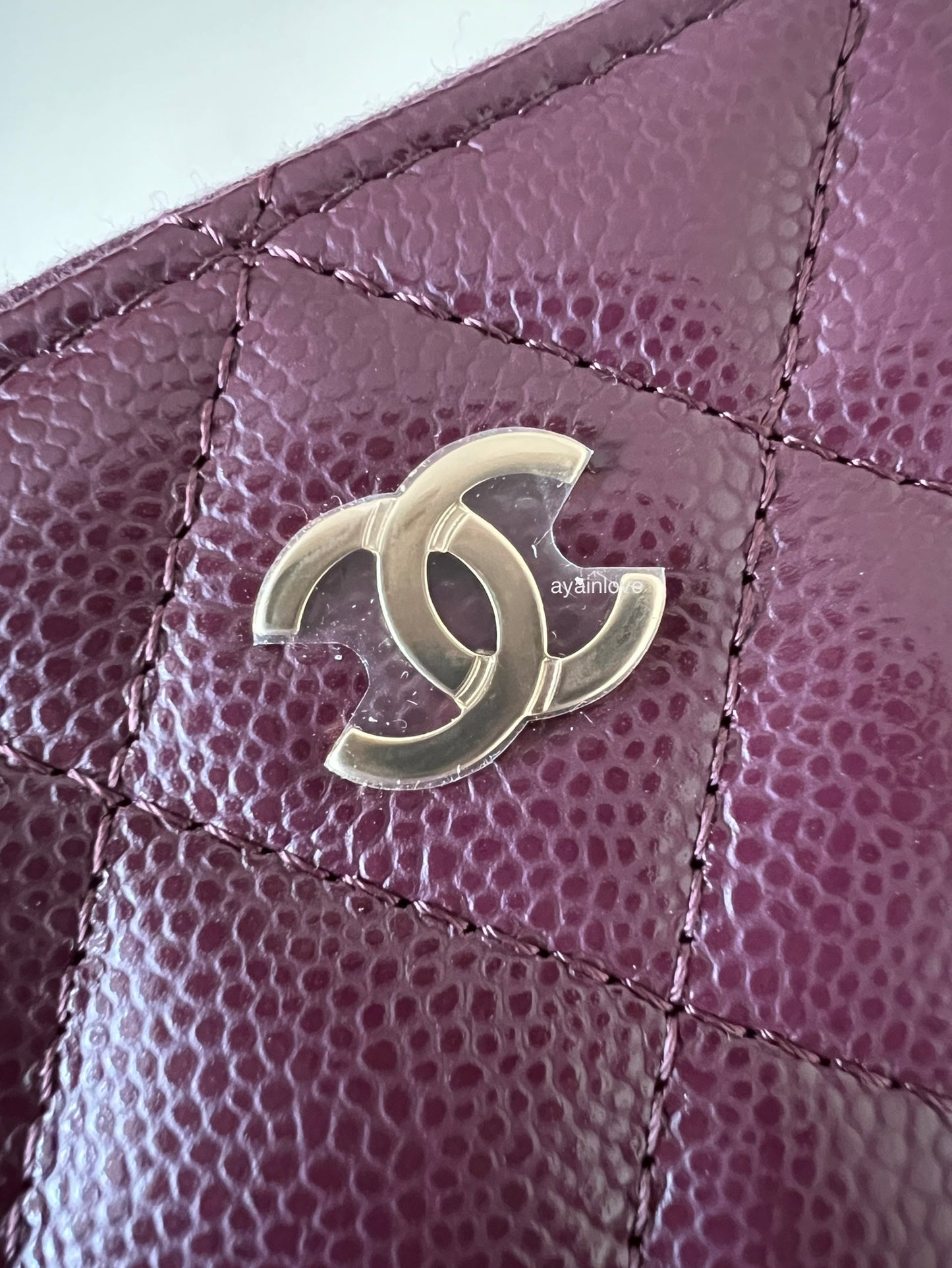 CHANEL 24B Burgundy Caviar Zippy Card Holder Wallet Light Gold Hardware