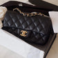 CHANEL 17B Black Caviar (Burgundy Interior) Quilted Classic Rectangular Mini Light Gold Hardware