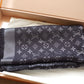 LOUIS VUITTON LV Monogram Shine Black M75123 Silk Wool Large Shawl Scarf Stole