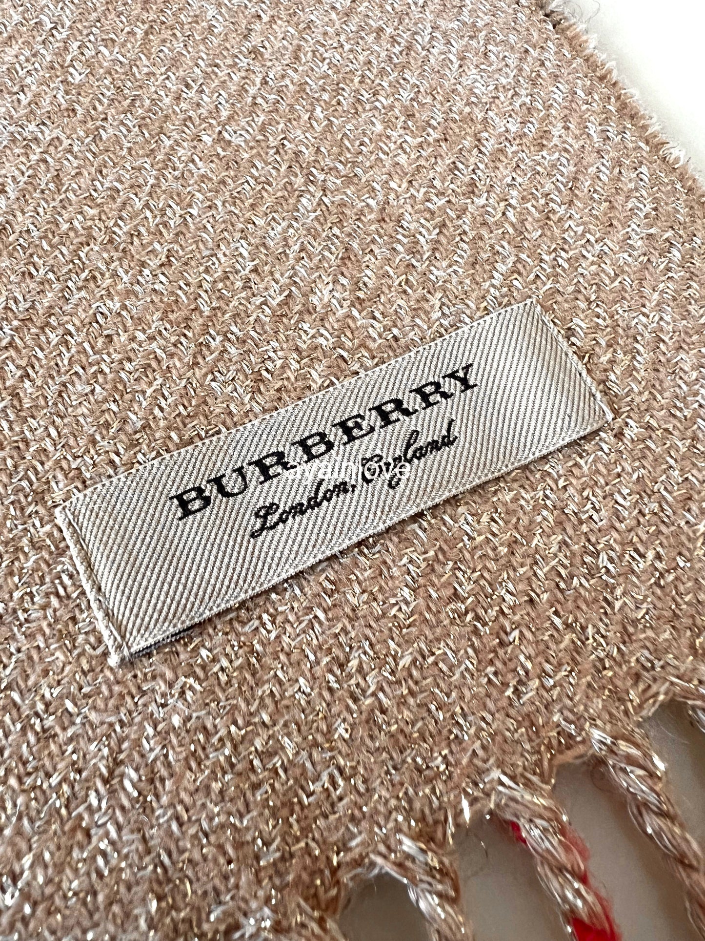 BURBERRY Reversible Wide Check Cashmere Archive Beige Glitter Gold Scarf