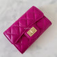 CHANEL 22A Dark Pink Fuchsia Calfskin Reissue Snap Card Holder Brushed Gold Hardware