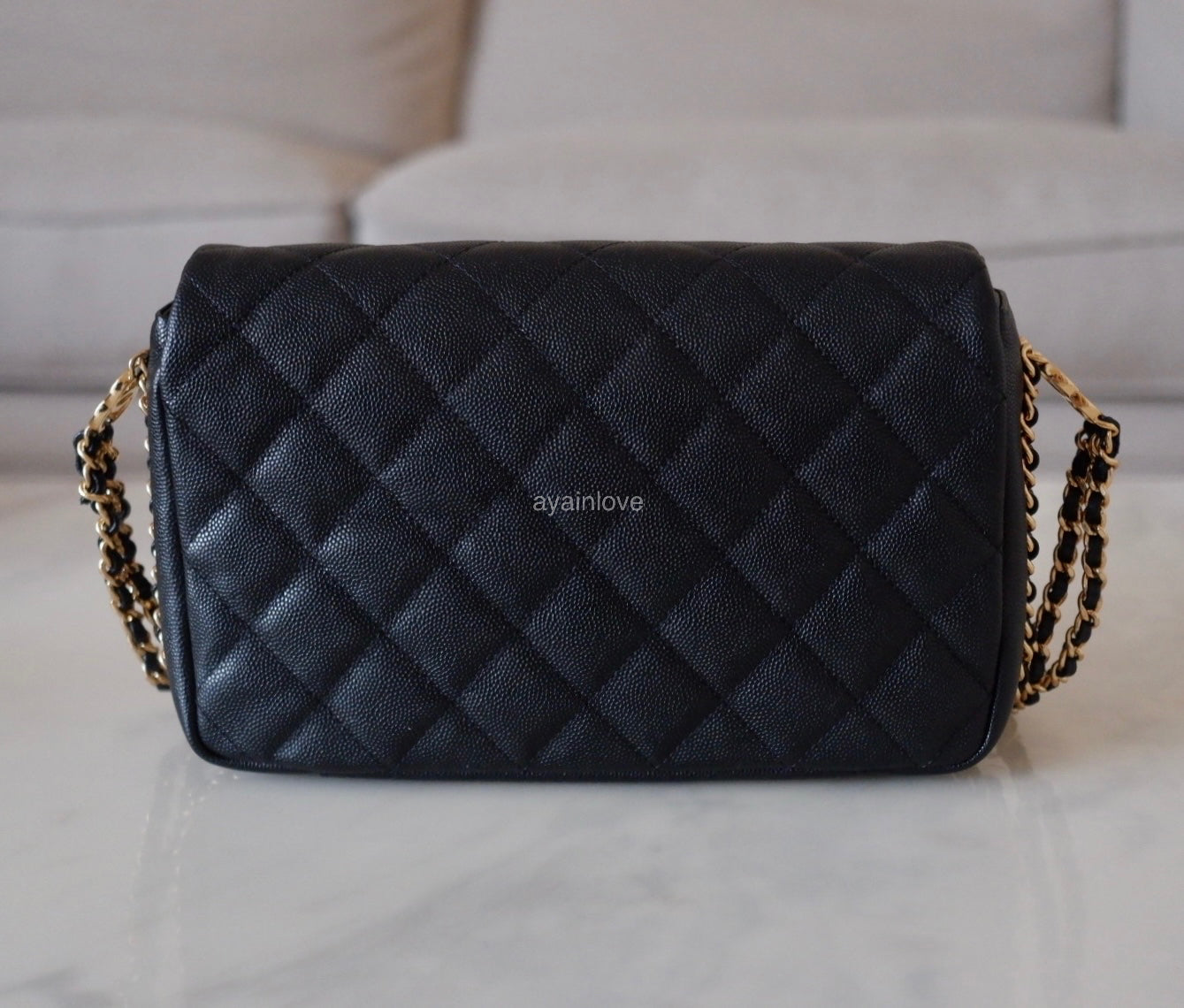 CHANEL 23C Black Caviar CC You 24cm Small Flap Bag Gold Hardware