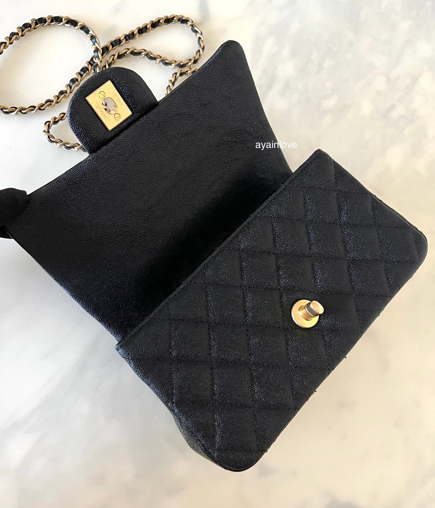 CHANEL 21S Black Caviar Top Handle Rectangular Mini Gold Hardware