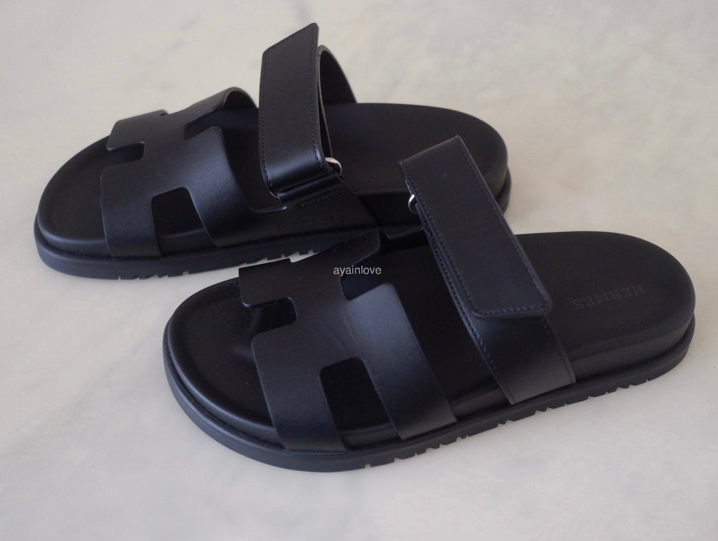 HERMES Black Noir Chypre Calfskin Sandals Size 36.5 EU