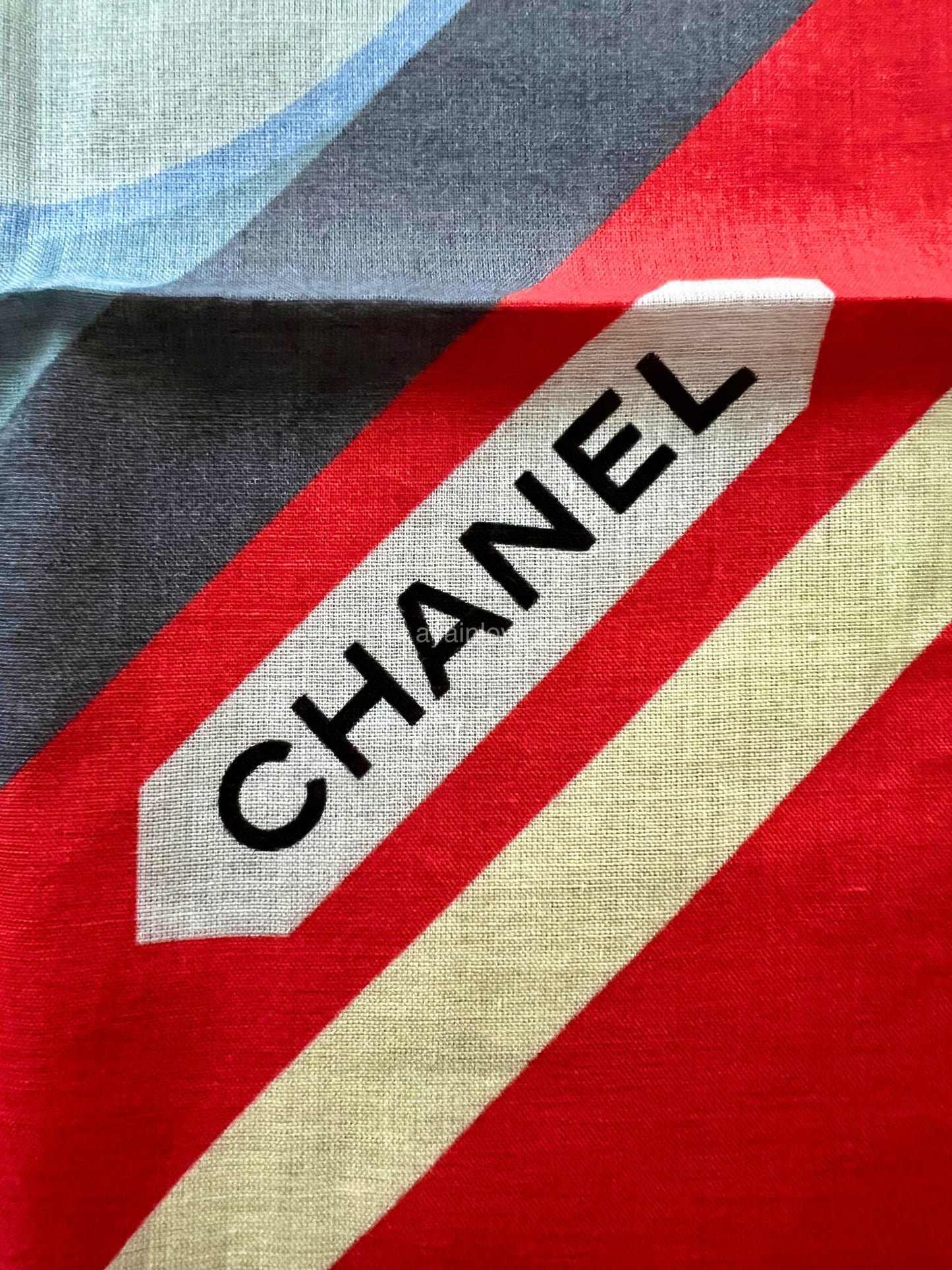 CHANEL Blue Red Cotton Square Scarf 60cm