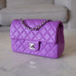 CHANEL 20C Purple Lambskin Quilted Rectangular Mini Flap Bag Silver Hardware