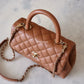 CHANEL 21P Caramel Brown Caviar Small Coco Handle 24 cm Light Gold Hardware