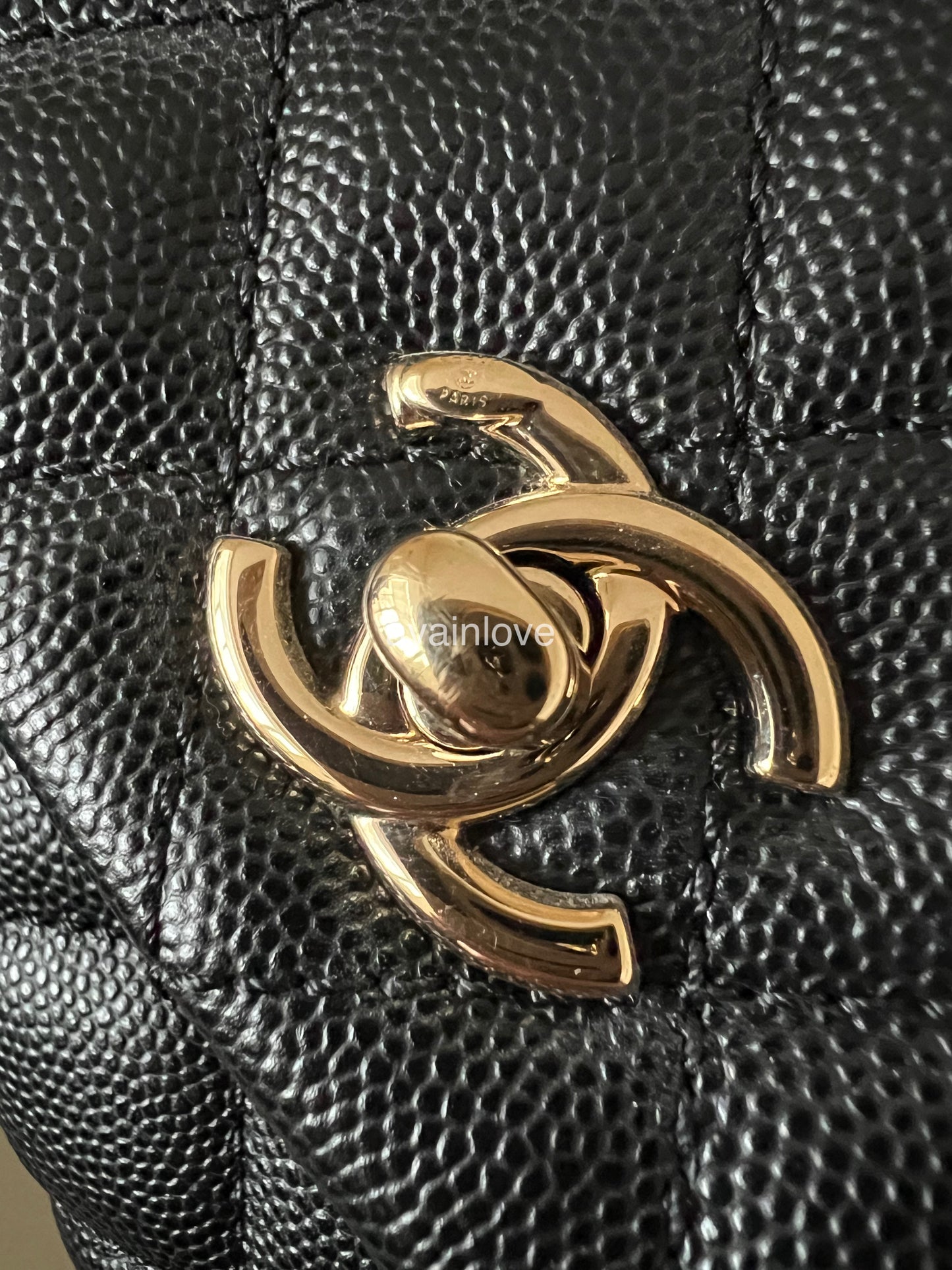 CHANEL Black Caviar Quilted Small Coco Handle 24 cm Light Gold Hardware