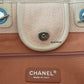 CHANEL Beige Pink Large Deauville Canvas Calf Skin Handle Silver Hardware