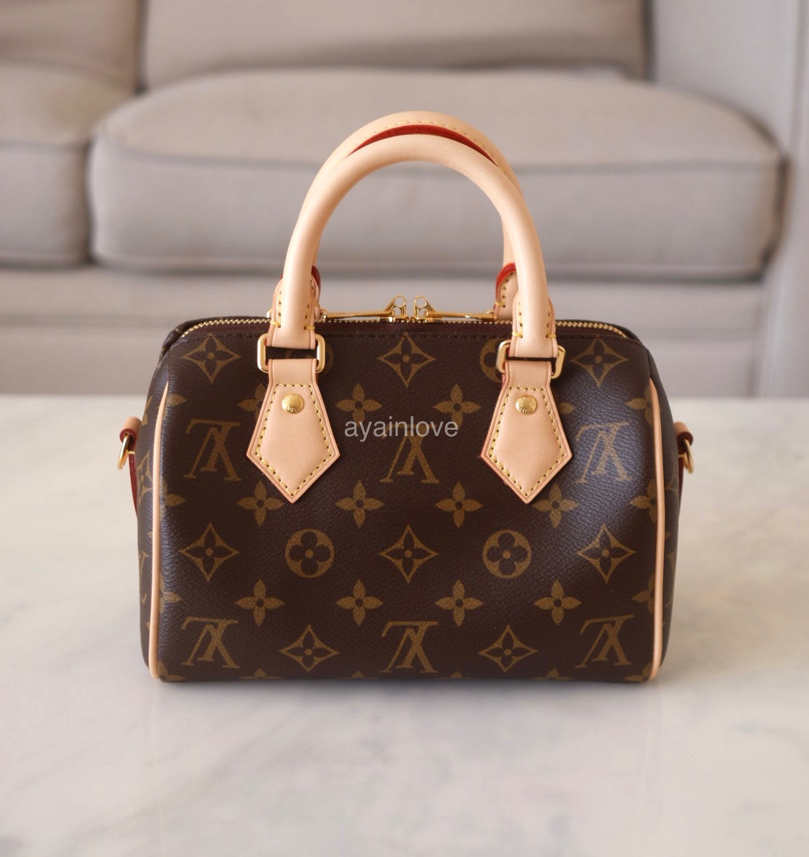 LOUIS VUITTON LV Monogram Speedy 20 Bandouliere Bag Black Strap