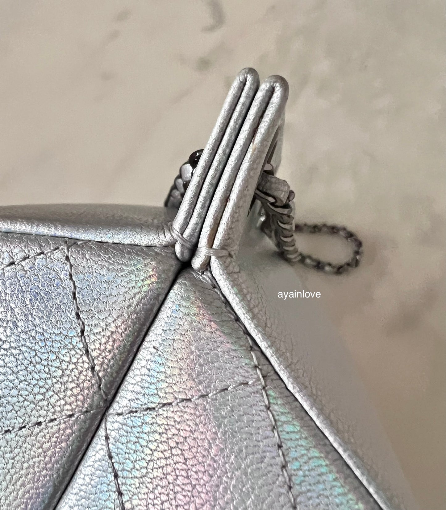 CHANEL 14K Limited Edition Runway Iridescent Silver Goatskin Lait de Coco Milk Carton Bag Shiny Ruthenium Hardware