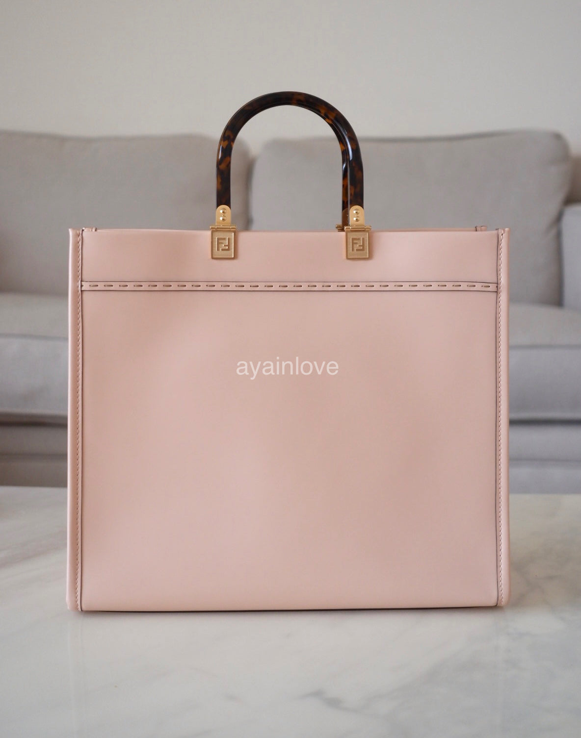 FENDI Sunshine Medium Light Pink Shopper Bag Gold Hardware
