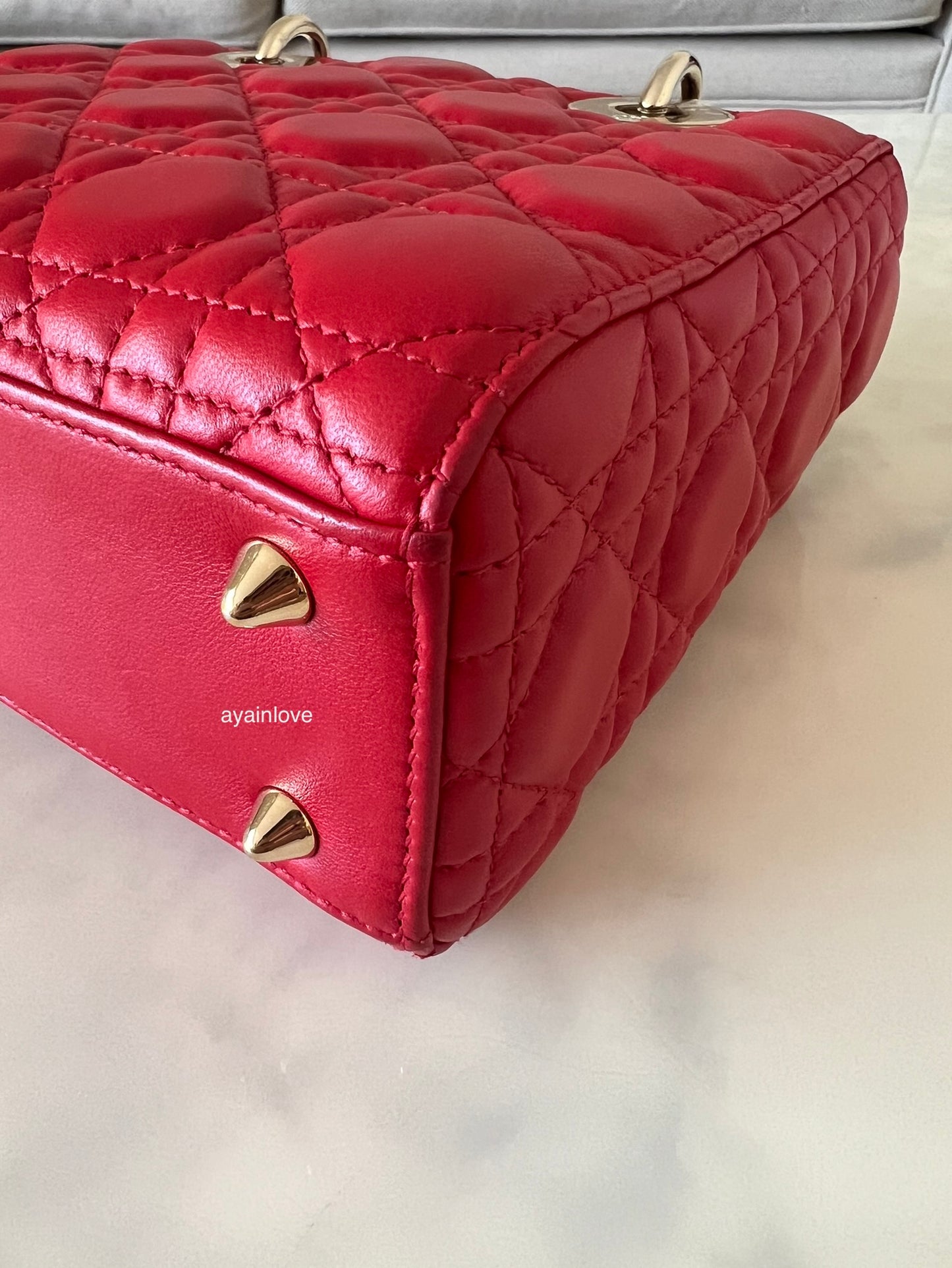 DIOR Small Lady Dior Red Cannage 2019 Light Gold Hardware