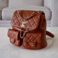 CHANEL Mini Duma Dark Brown Drawstring Double Pocket Backpack Microchipped Light Gold Hardware