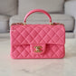 CHANEL 21S Pink Caviar Top Handle Rectangular Mini Brushed Gold Hardware