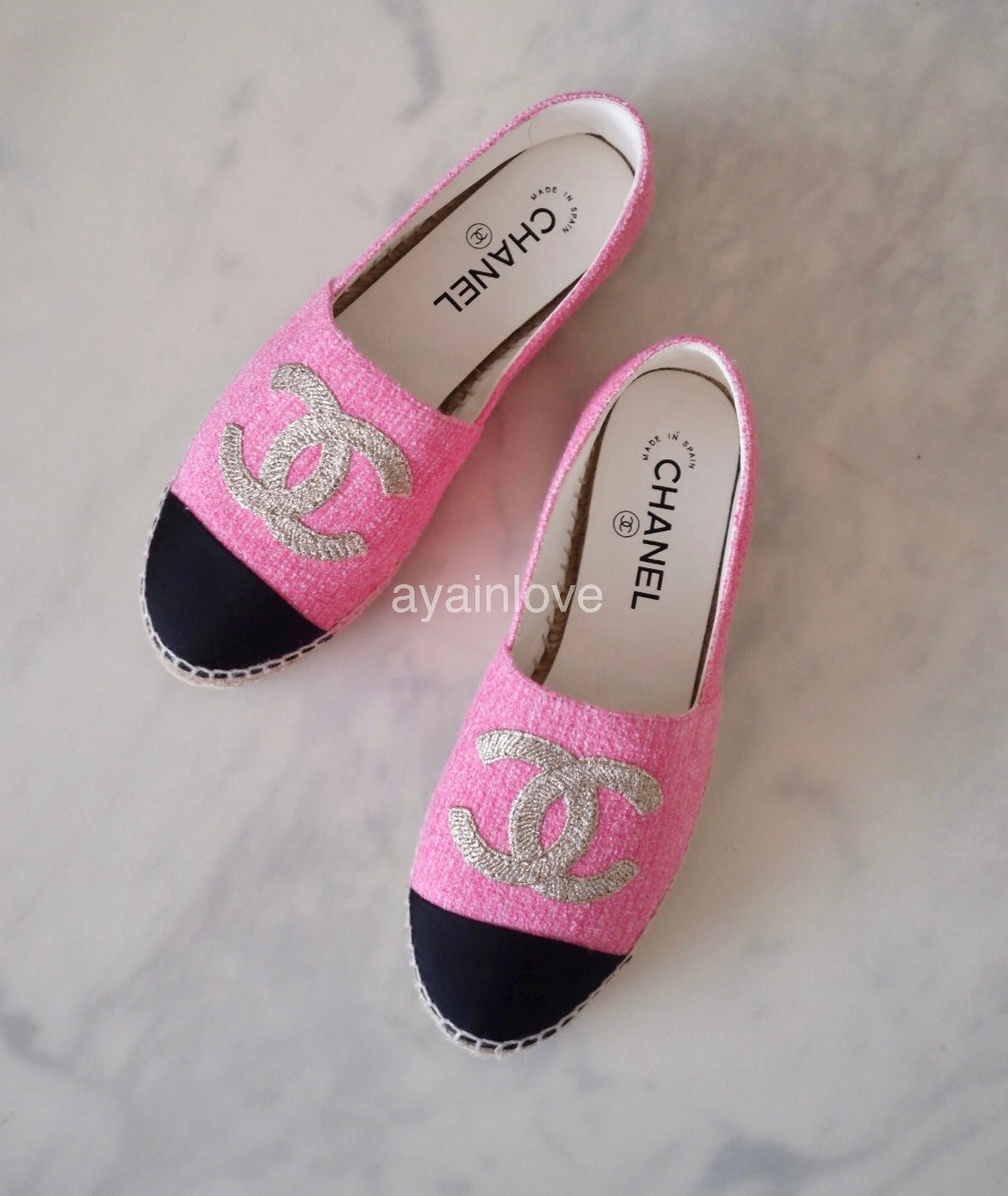 CHANEL Pink Gold Tweed Espadrilles Shoes Size 38 EU