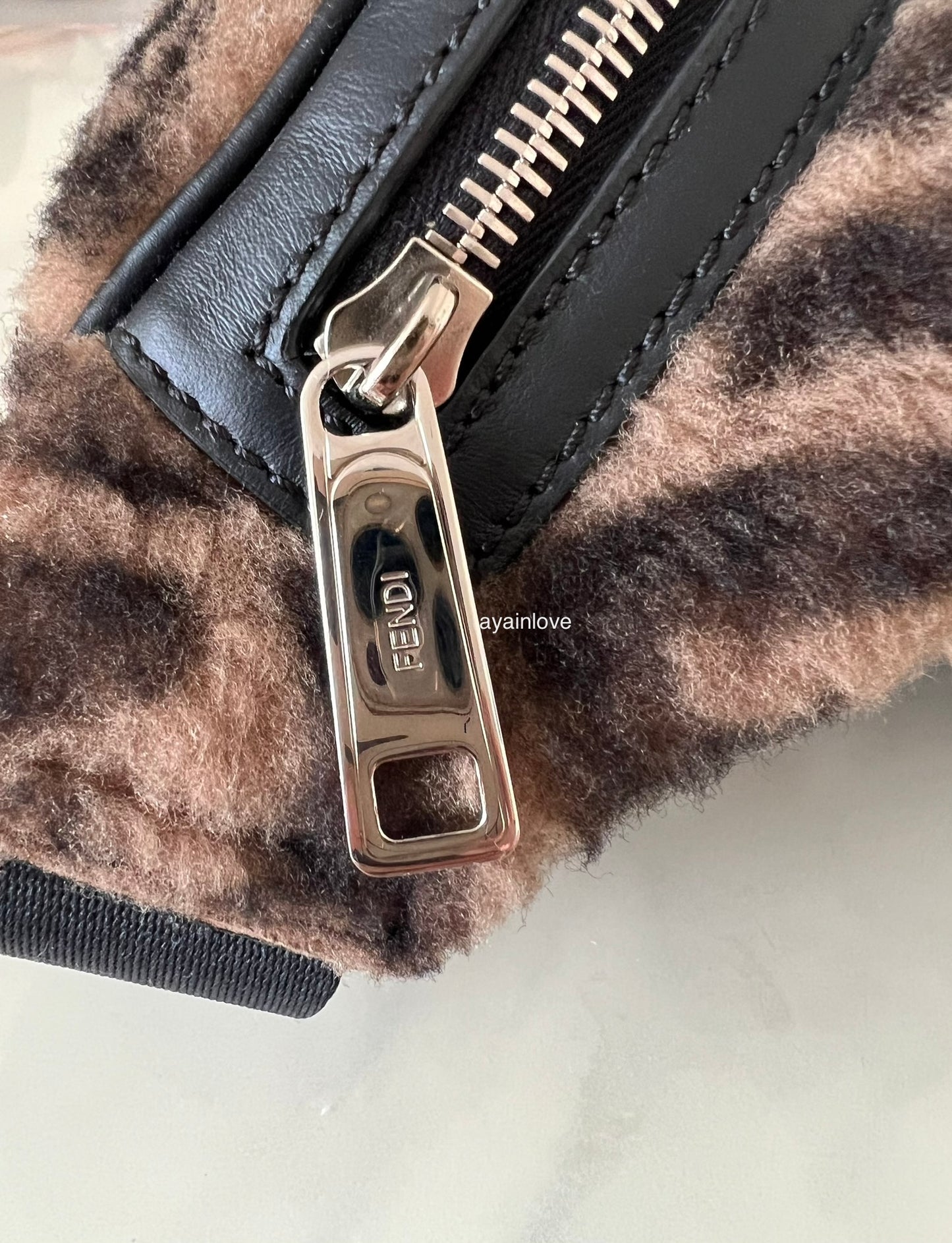 FENDI Forever FF Sheep Sherling Brown Belt Bag Silver Hardware