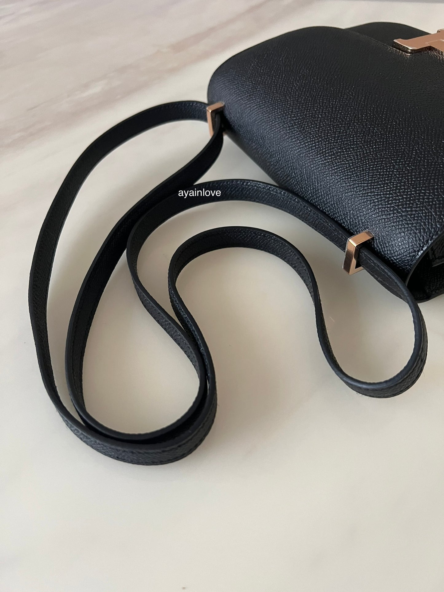 HERMES Constance Mini 18 Noir Black Epsom Rose Gold Hardware W Stamp