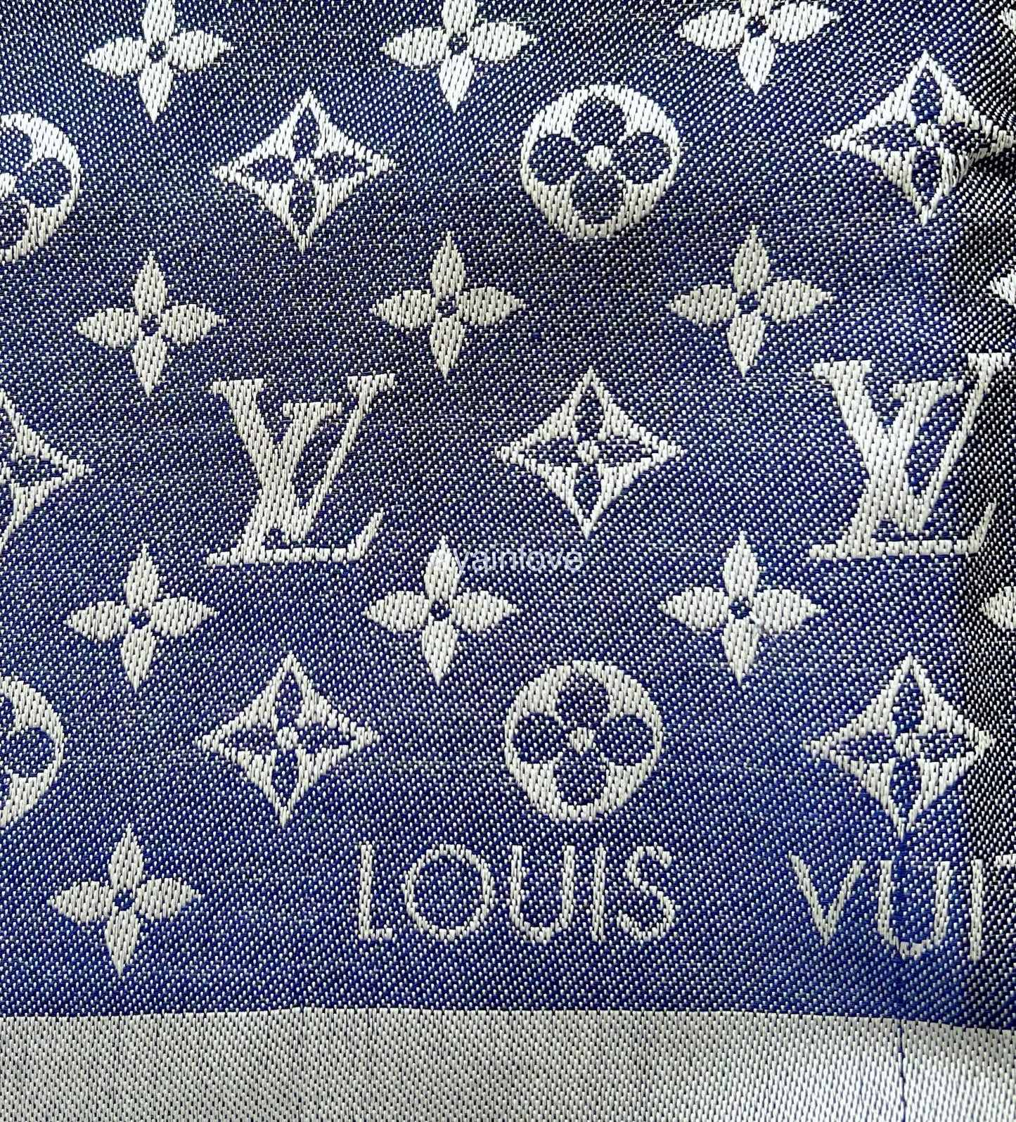 LOUIS VUITTON LV Monogram Denim Blue M71376 Silk Wool Large Shawl Scarf Stole