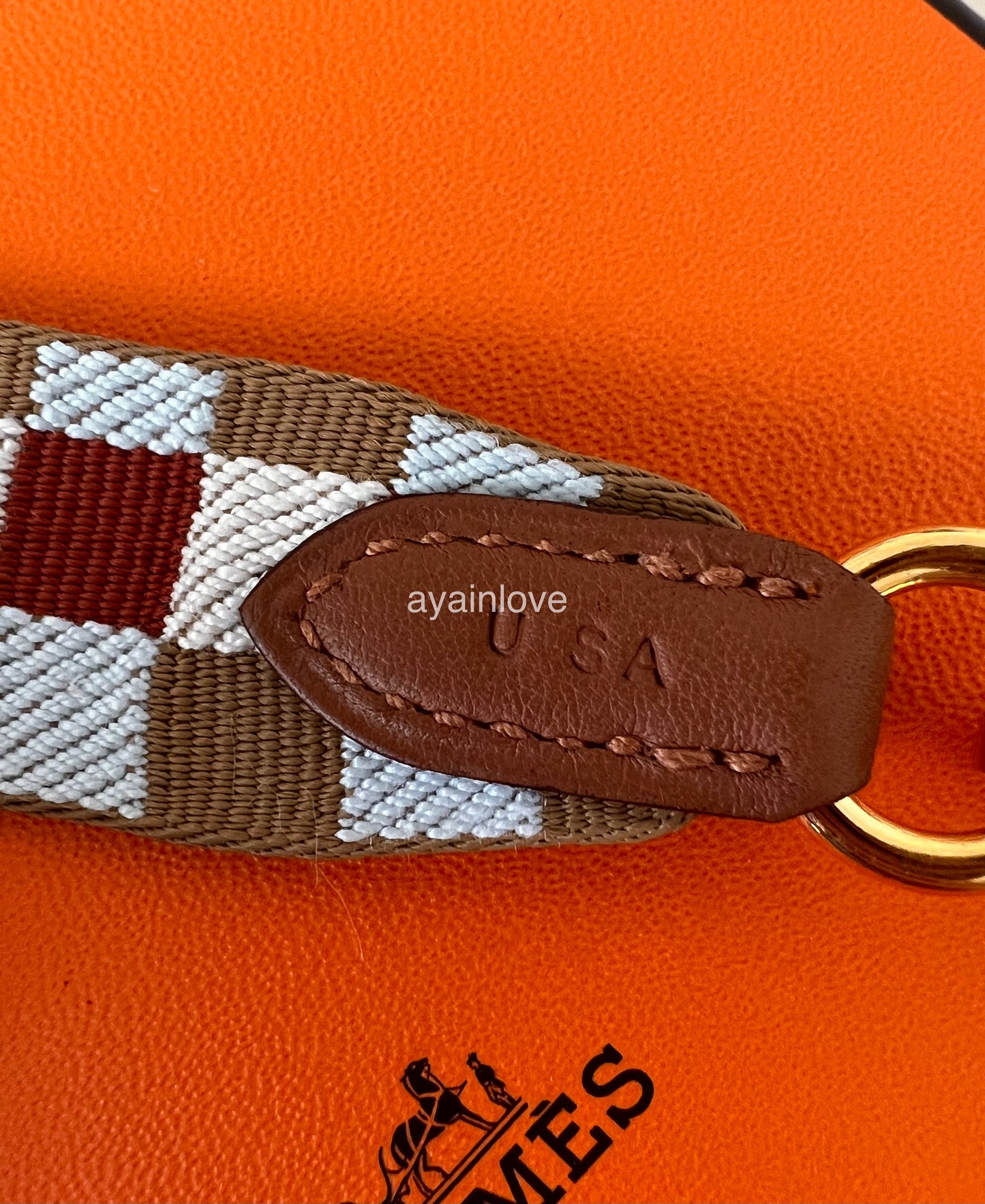 HERMES Multicolor Maxi Quadrille 25 mm Bag Strap 105 cm Length Gold Hardware U Stamp