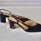 CHANEL Black Goatskin and Grosgrain Classic Slingback Heel Shoes Size 36.5 EU