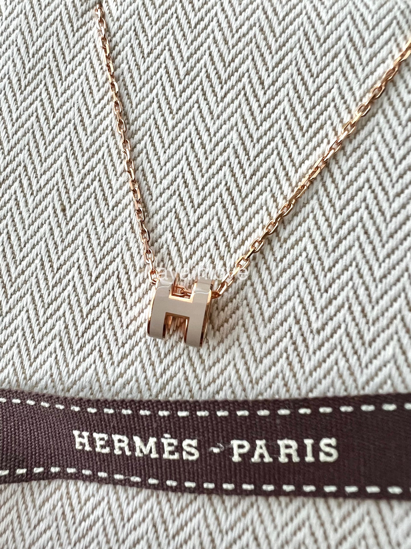 HERMES Mini H Pop Marron Glace Necklace Rose Gold Hardware