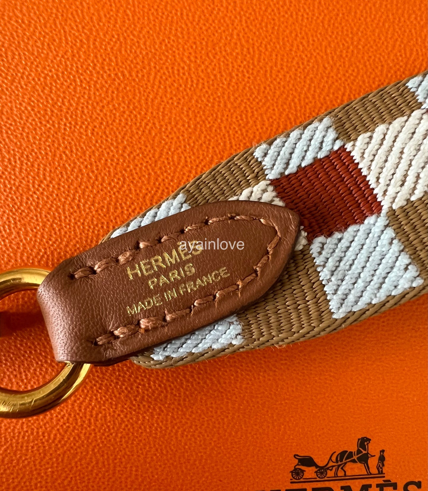 HERMES Multicolor Maxi Quadrille 25 mm Bag Strap 105 cm Length Gold Hardware U Stamp