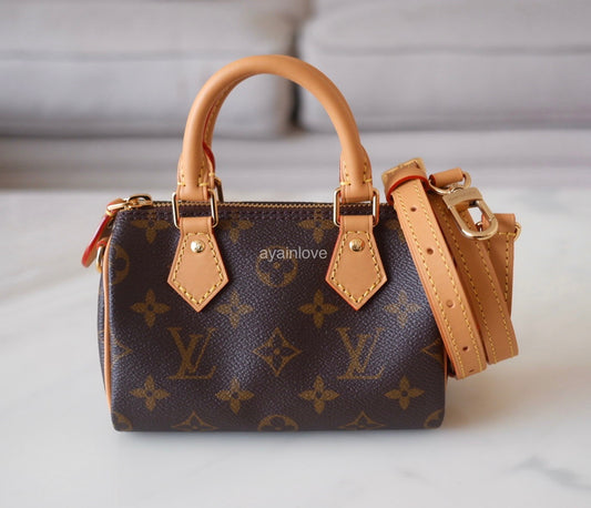 LOUIS VUITTON LV Nano Speedy *New Version* Monogram Canvas Bag Detachable Strap