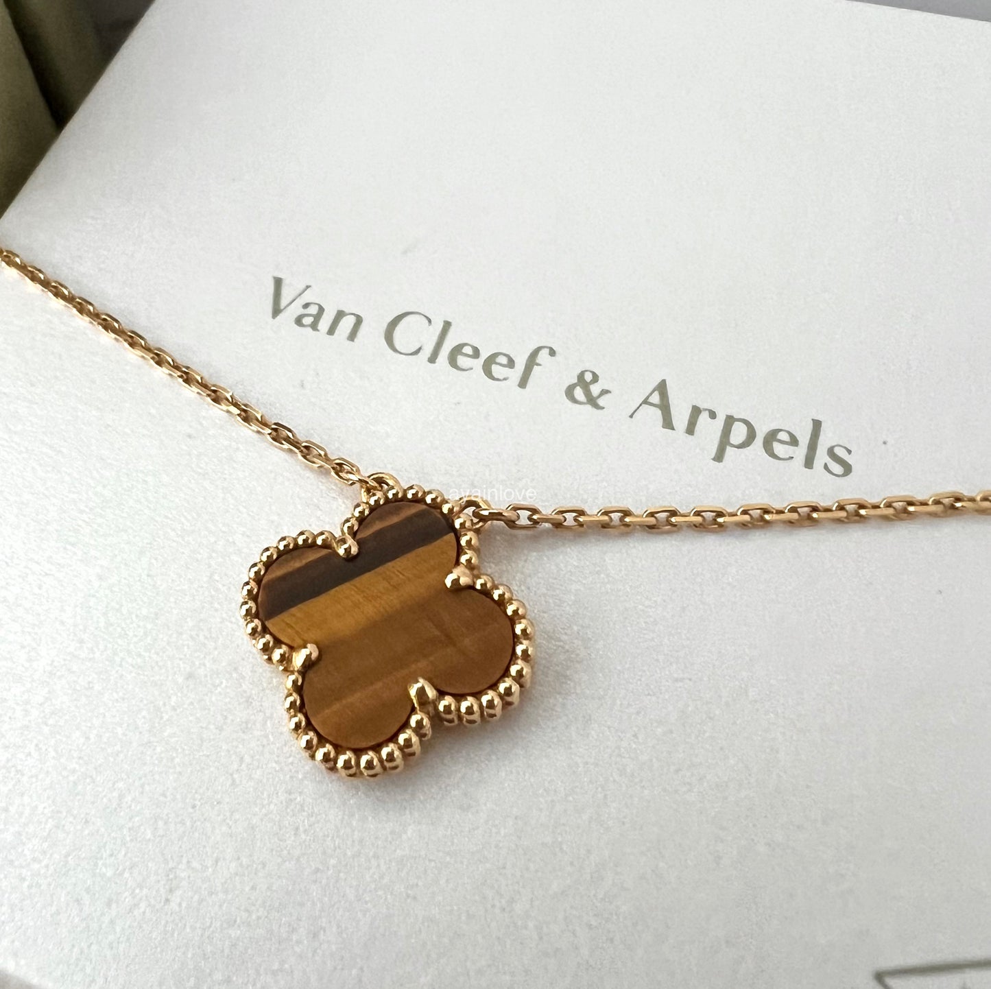 VAN CLEEF ARPELS VCA 18KT Yellow Gold Tiger Eye Vintage Alhambra 2021 Pendant Necklace