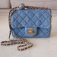 CHANEL 22C Blue Denim Pearl Crush Square Mini Flap Bag Gold Hardware