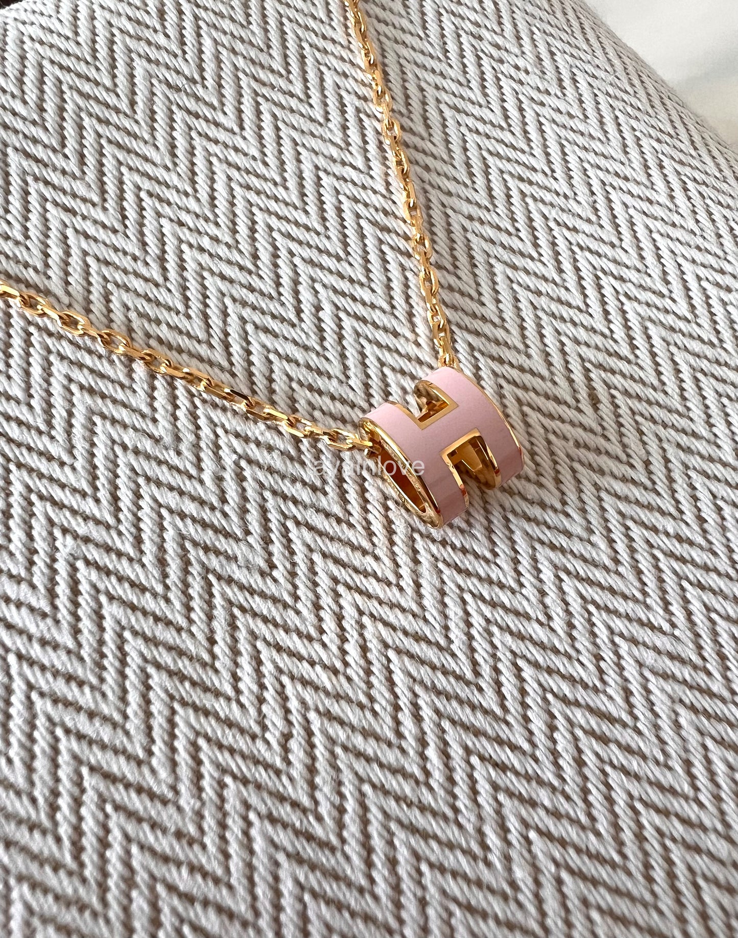 HERMES H Pop Mini Pink Rose Dragee Necklace Gold Hardware