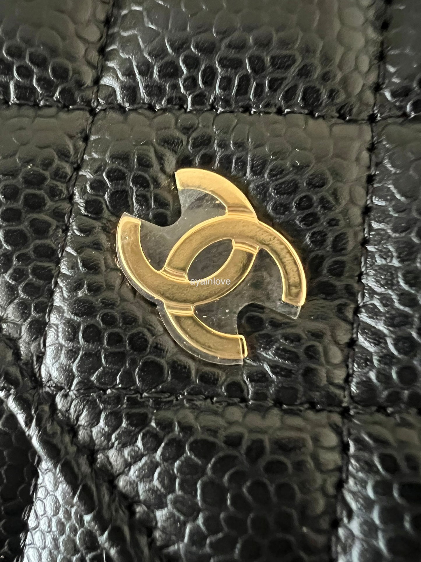 CHANEL Black Caviar Microchipped Classic Wallet On Chain Gold Hardware