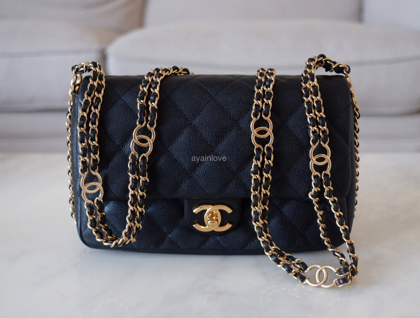 CHANEL 23C Black Caviar CC You 24cm Small Flap Bag Gold Hardware