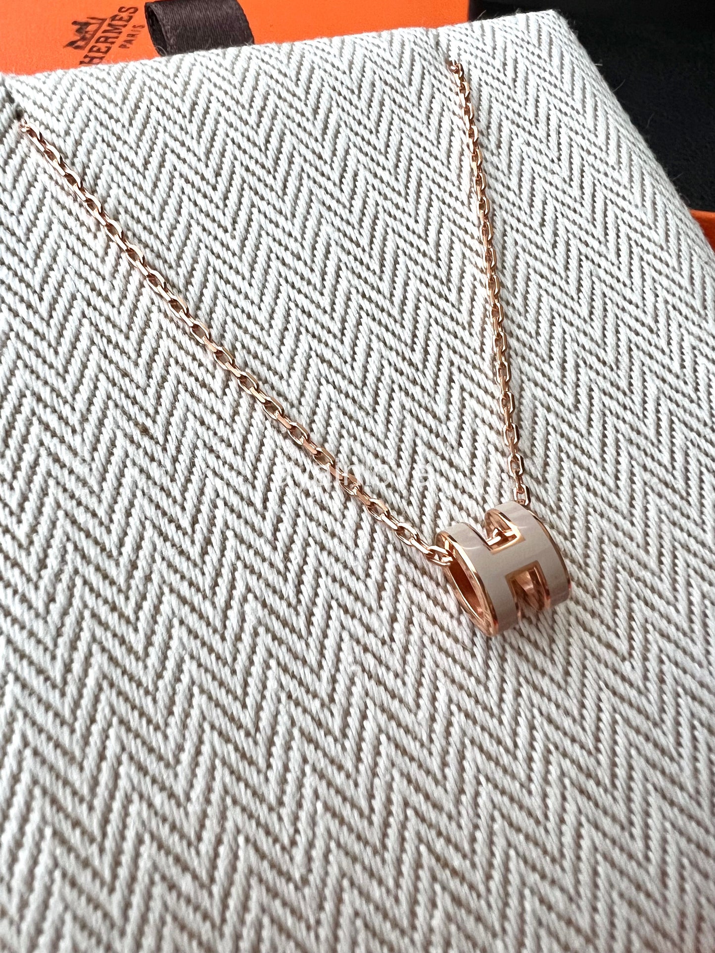 HERMES Mini H Pop Marron Glace Necklace Rose Gold Hardware