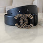 CHANEL 21B Black CC Diamante Leather Chain Belt Size 70 Light Gold Hardware