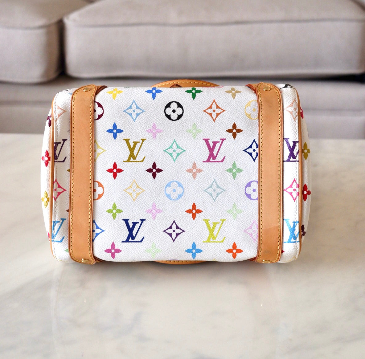 LOUIS VUITTON Priscilla White Multicolour Murakami Tote Bag 2006 Gold AYAINLOVE CURATED LUXURIES