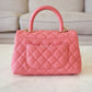 CHANEL 22A Pink Caviar Small 24cm Coco Handle Bag Light Gold Hardware