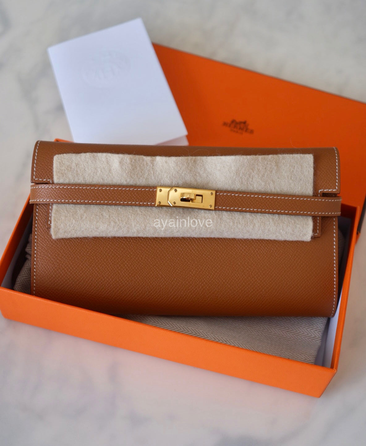 HERMES Kelly Long Wallet Gold Epsom Gold Hardware Z Stamp