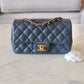 CHANEL 18B Grey Caviar Rectangular Mini Flap Bag Light Gold Hardware