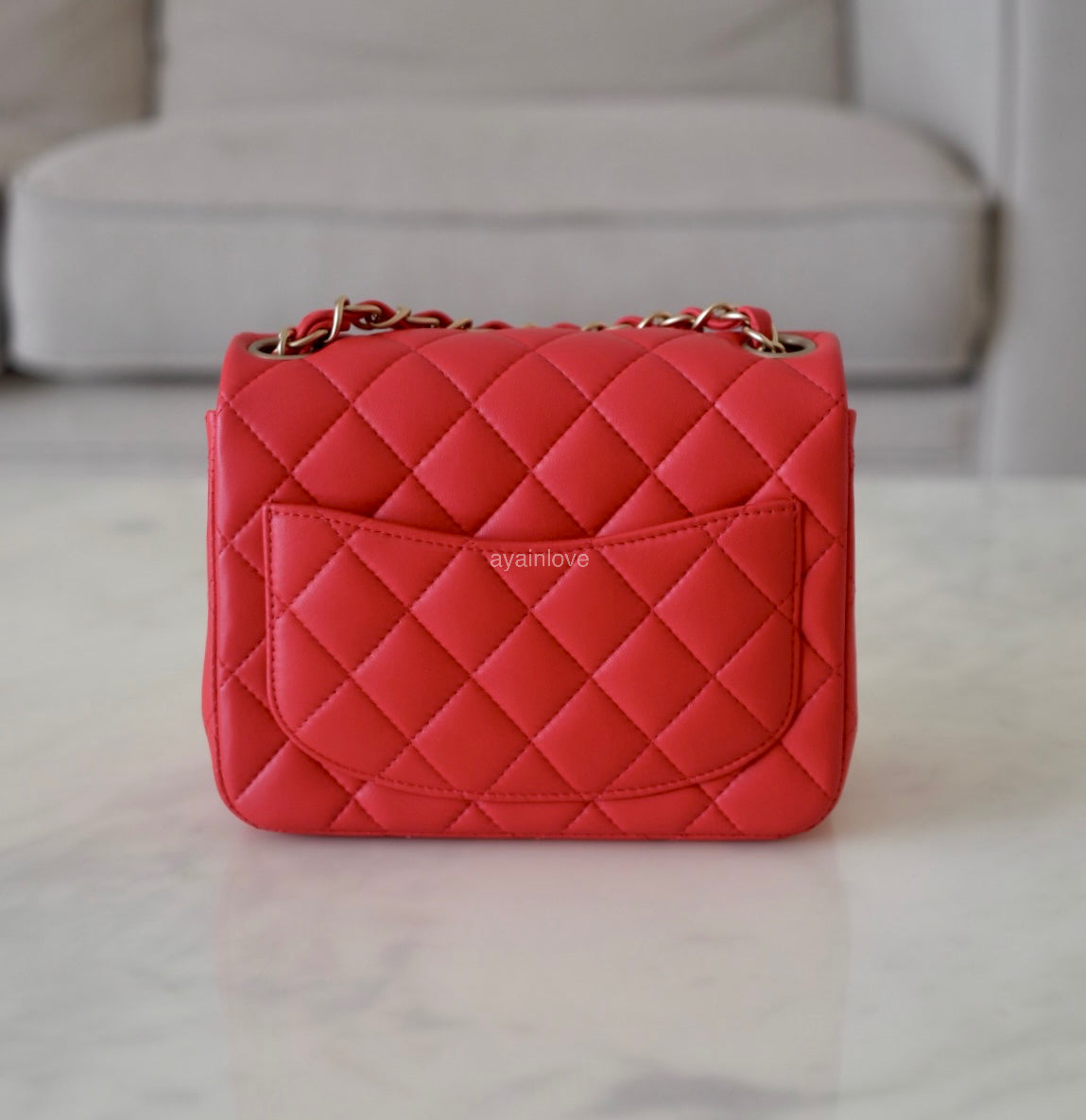 CHANEL 13S Red Lambskin Quilted Square Mini Flap Bag Matte Gold Hardware